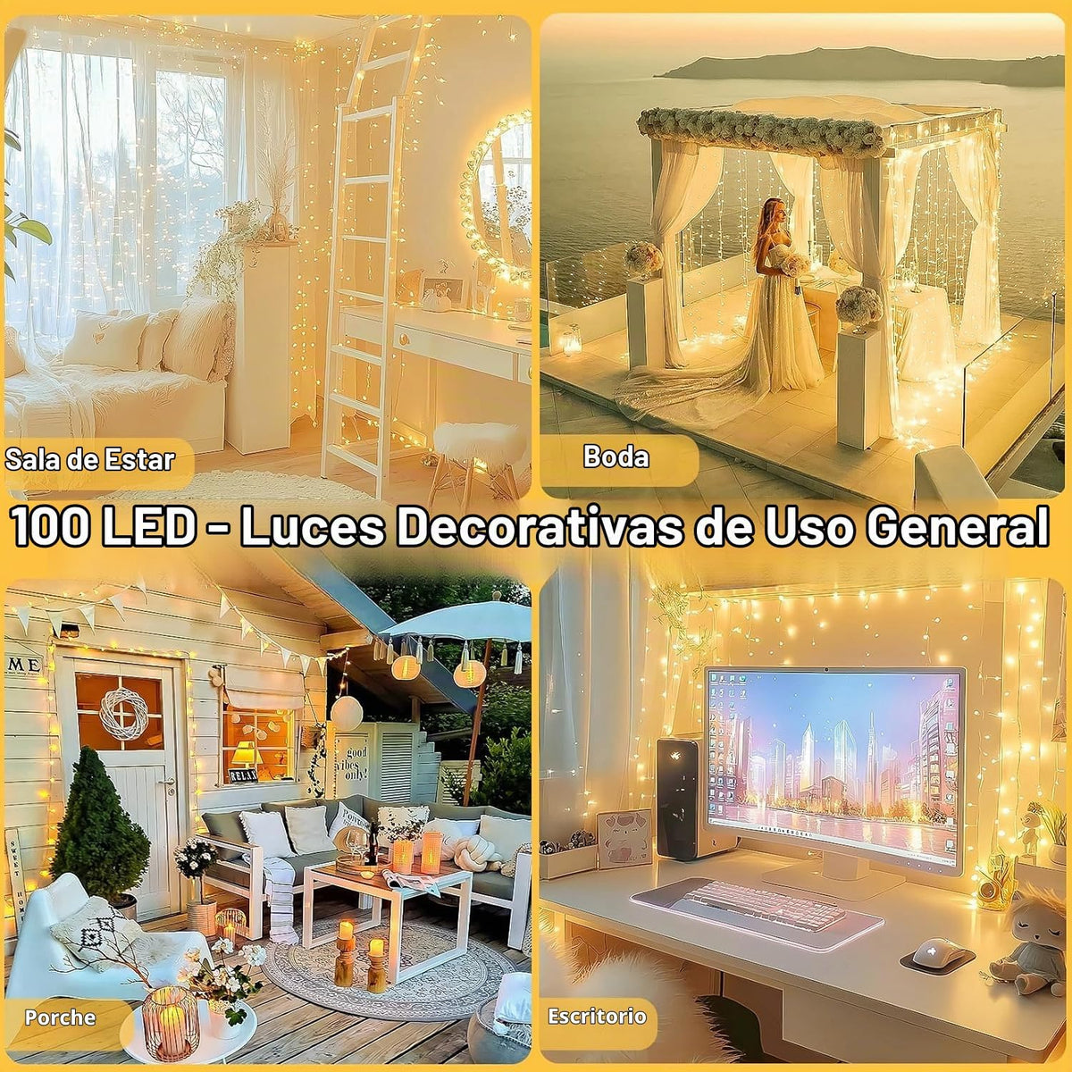 Paquete de 2 tiras de 100 luces LED conectables, luces de Navidad p...