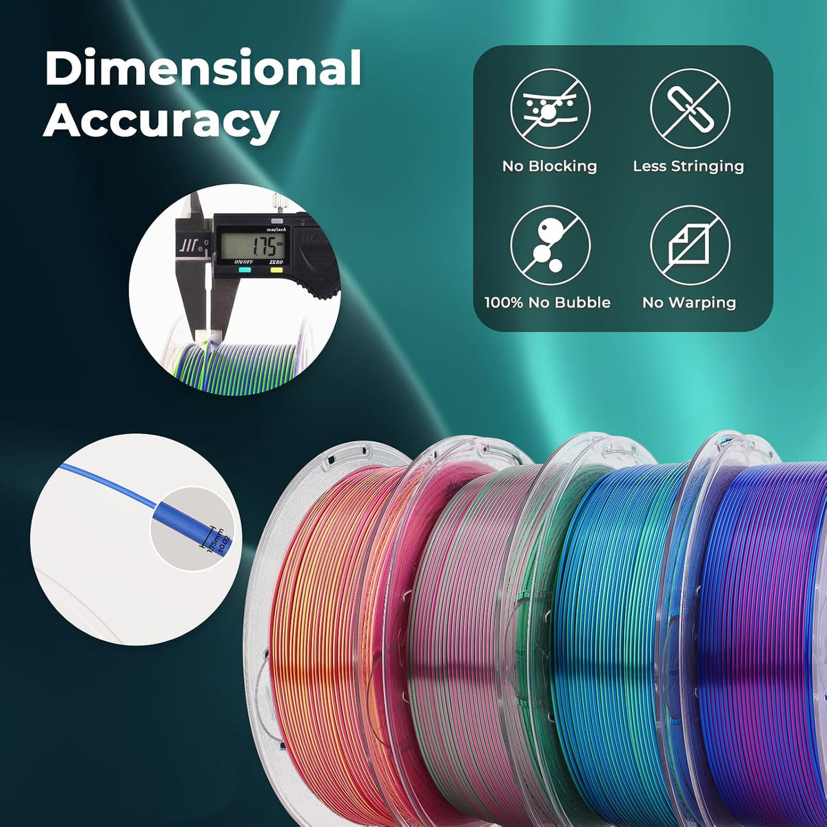 AMOLEN - Paquete de filamento de impresora 3D de seda PLA, filament...