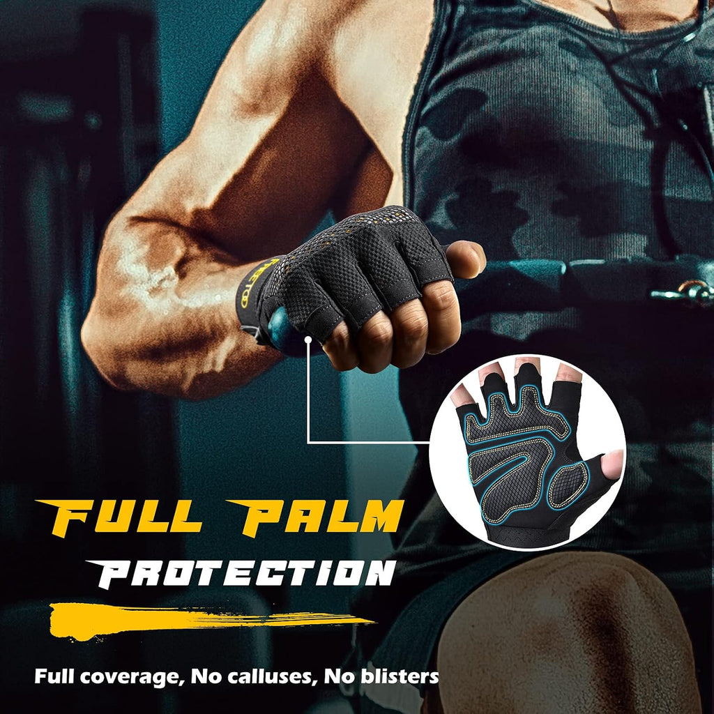 FREETOO Guantes de entrenamiento sin dedos para hombres, guantes ac...
