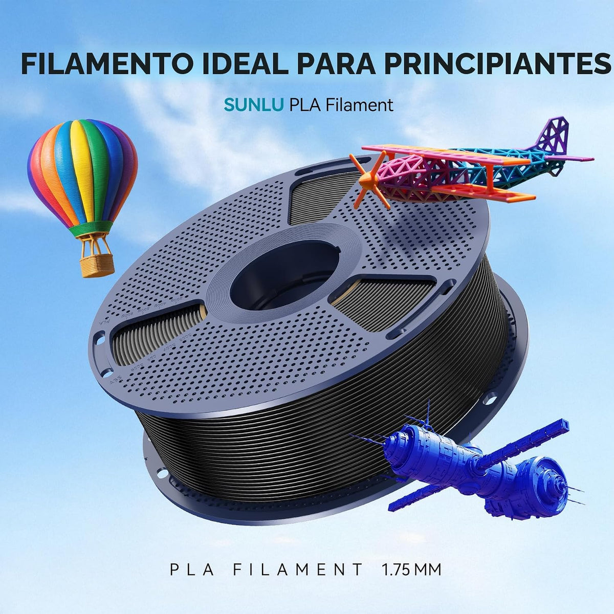 SUNLU Filamento PLA para impresora 3D, carrete grande, gris, 6.6 lb...