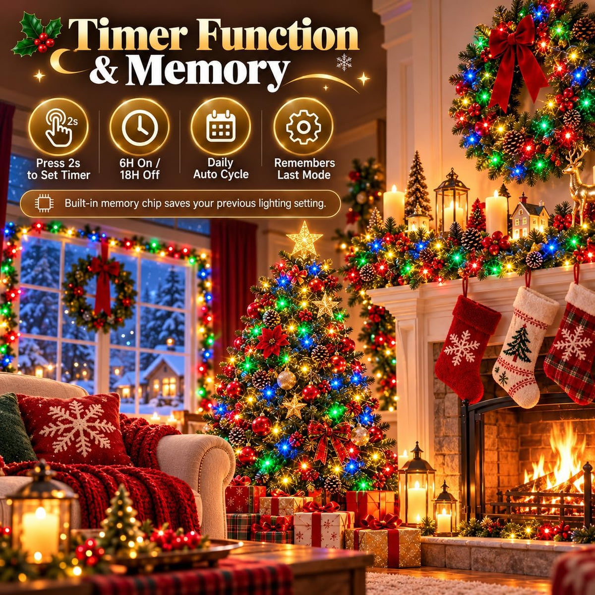 BHCLIGHT Guirnalda de luces de Navidad de 240 LED para interiores y...