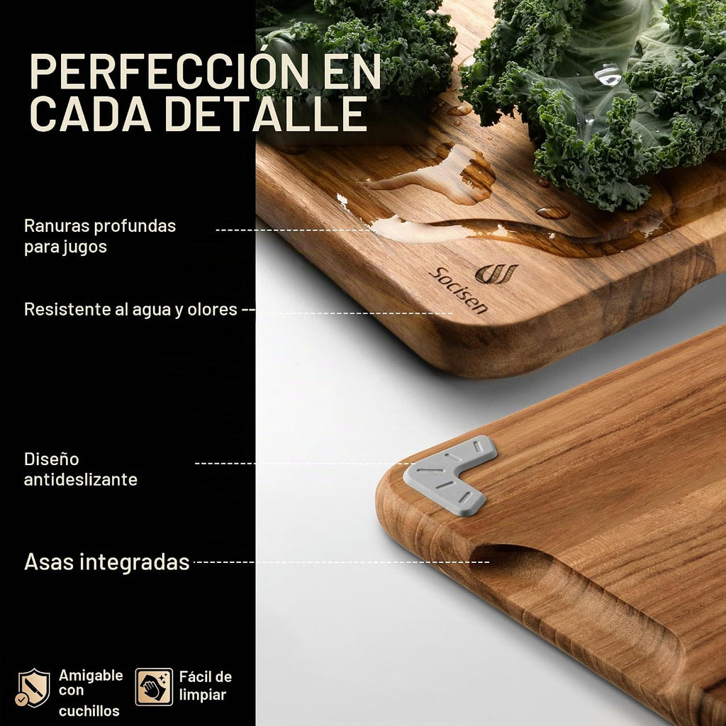 Tabla de cortar de madera de teca de 17 pulgadas, tabla de cortar d...