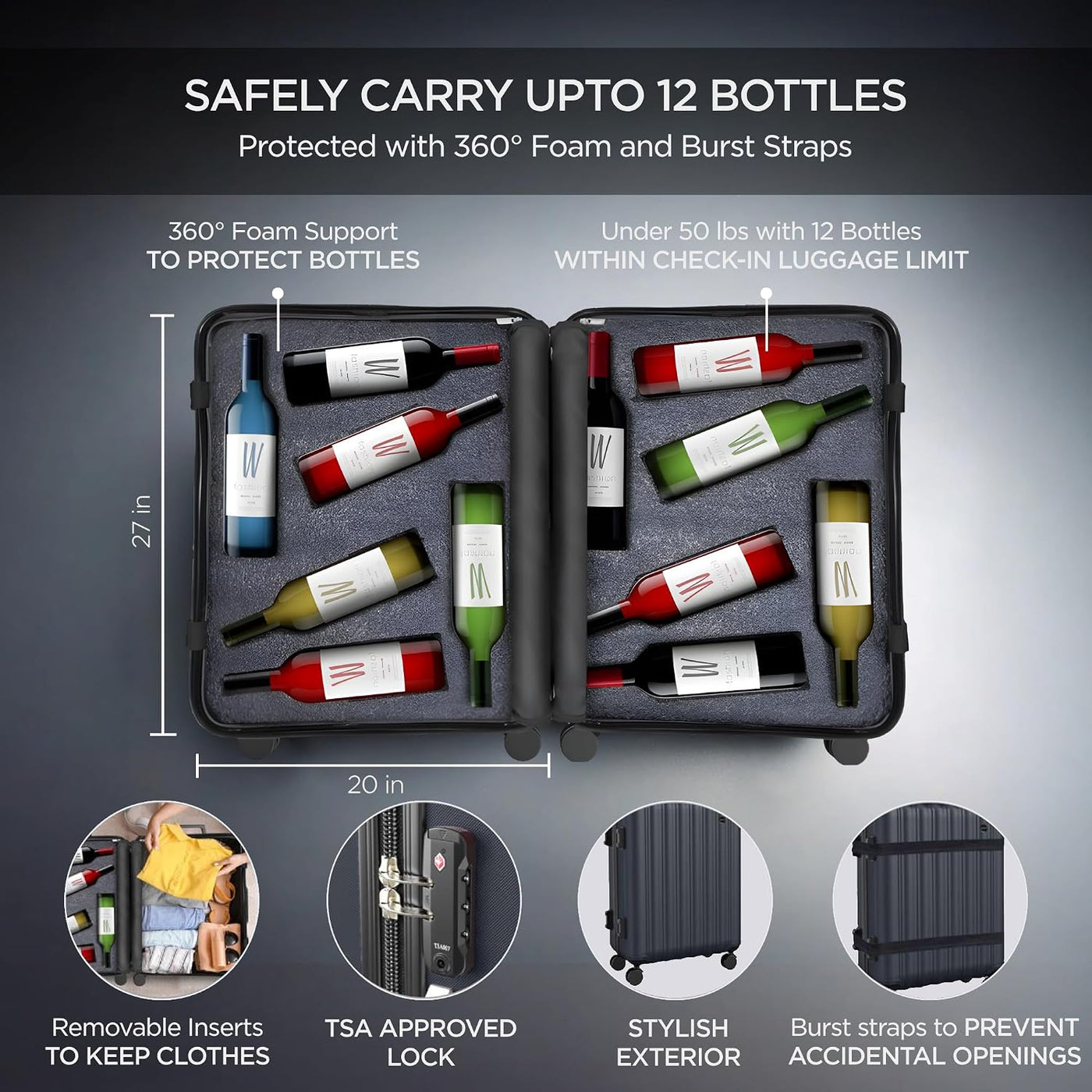 boldworks Maleta de Vino para Aviones 12 Botellas de Equipaje de Vi...