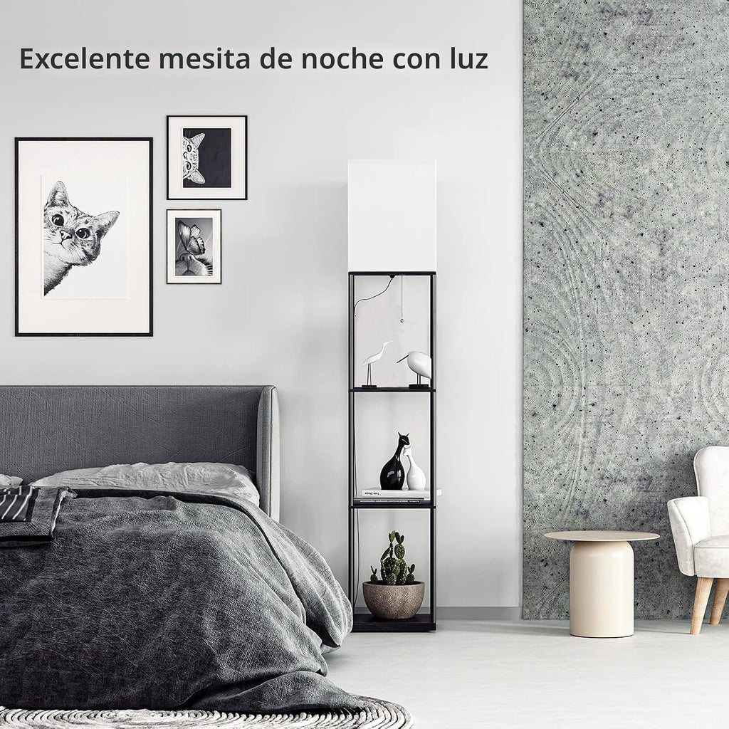 SUNMORY Lámpara de pie con estantes, moderna lámpara de pie cuadrad...