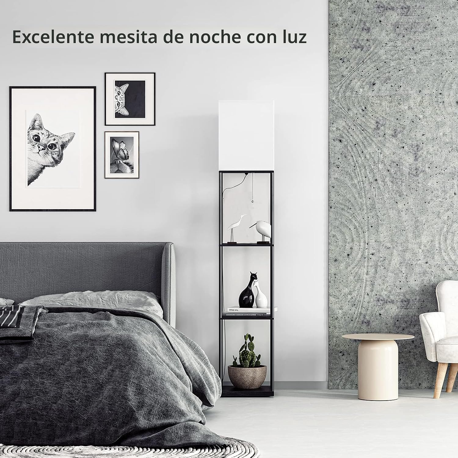 SUNMORY Lámpara de pie con estantes, moderna lámpara de pie cuadrad...