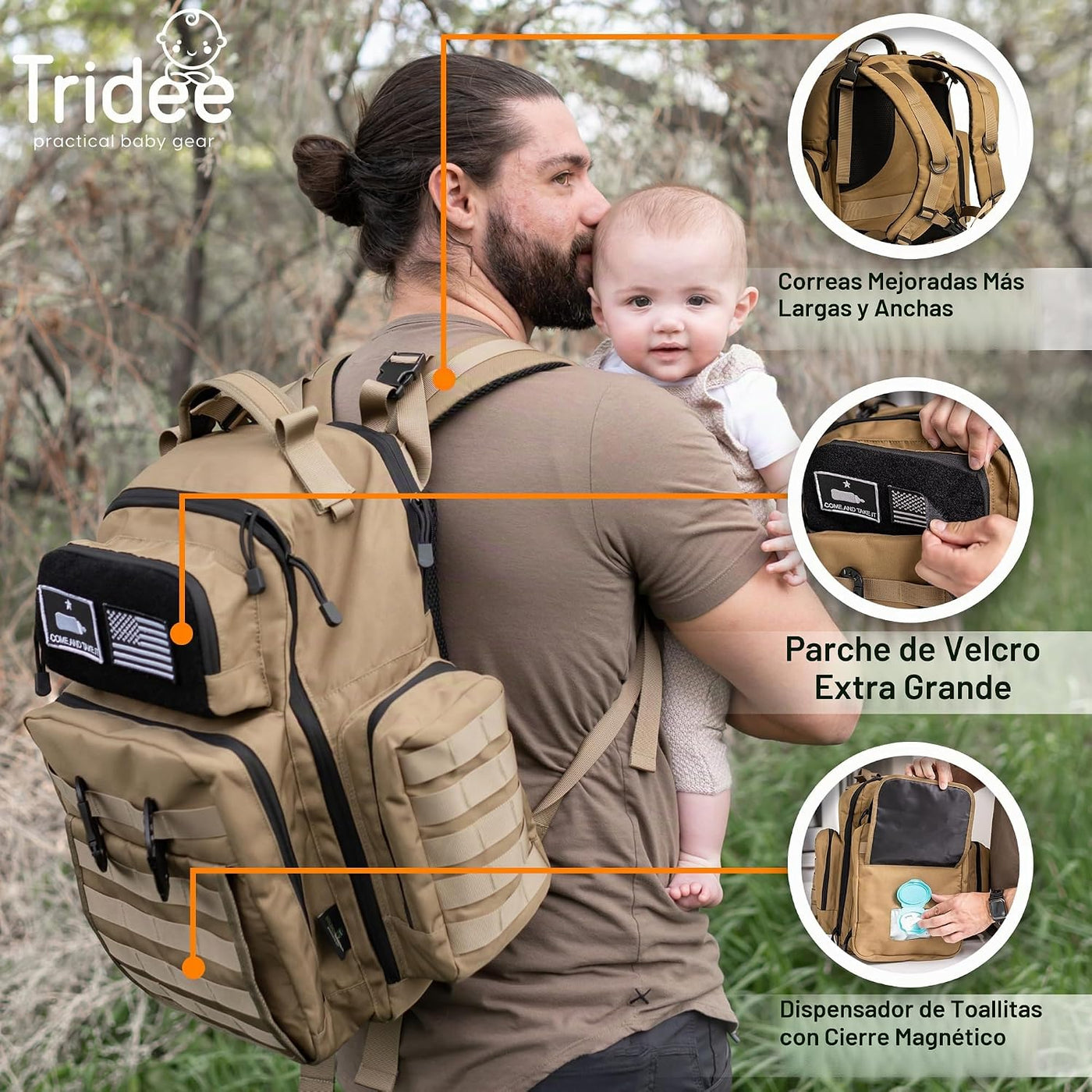 Bolsa de Pañales para Papá Color Tostado - Mochila de Pañales Milit...