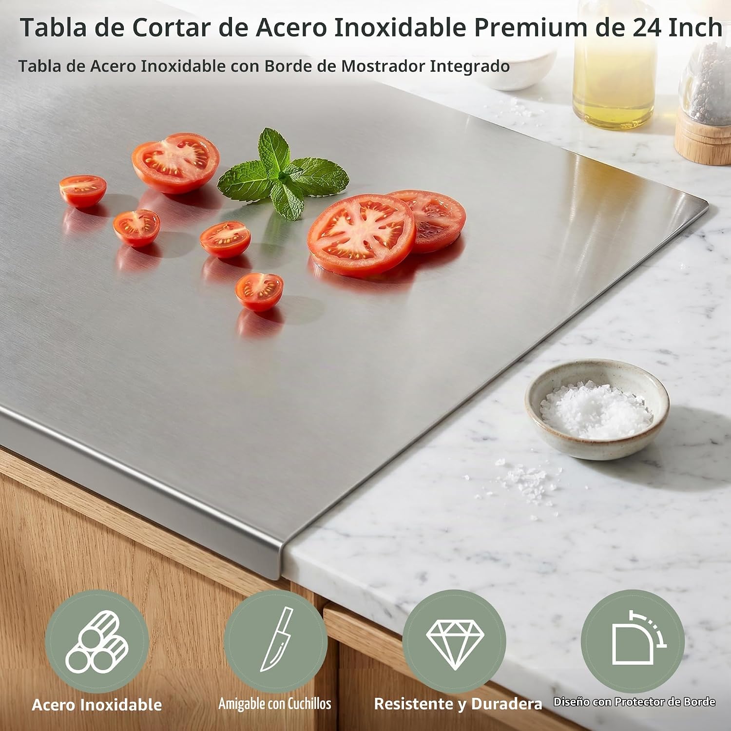 Tabla de cortar de acero inoxidable con labio, tabla de cortar de m...