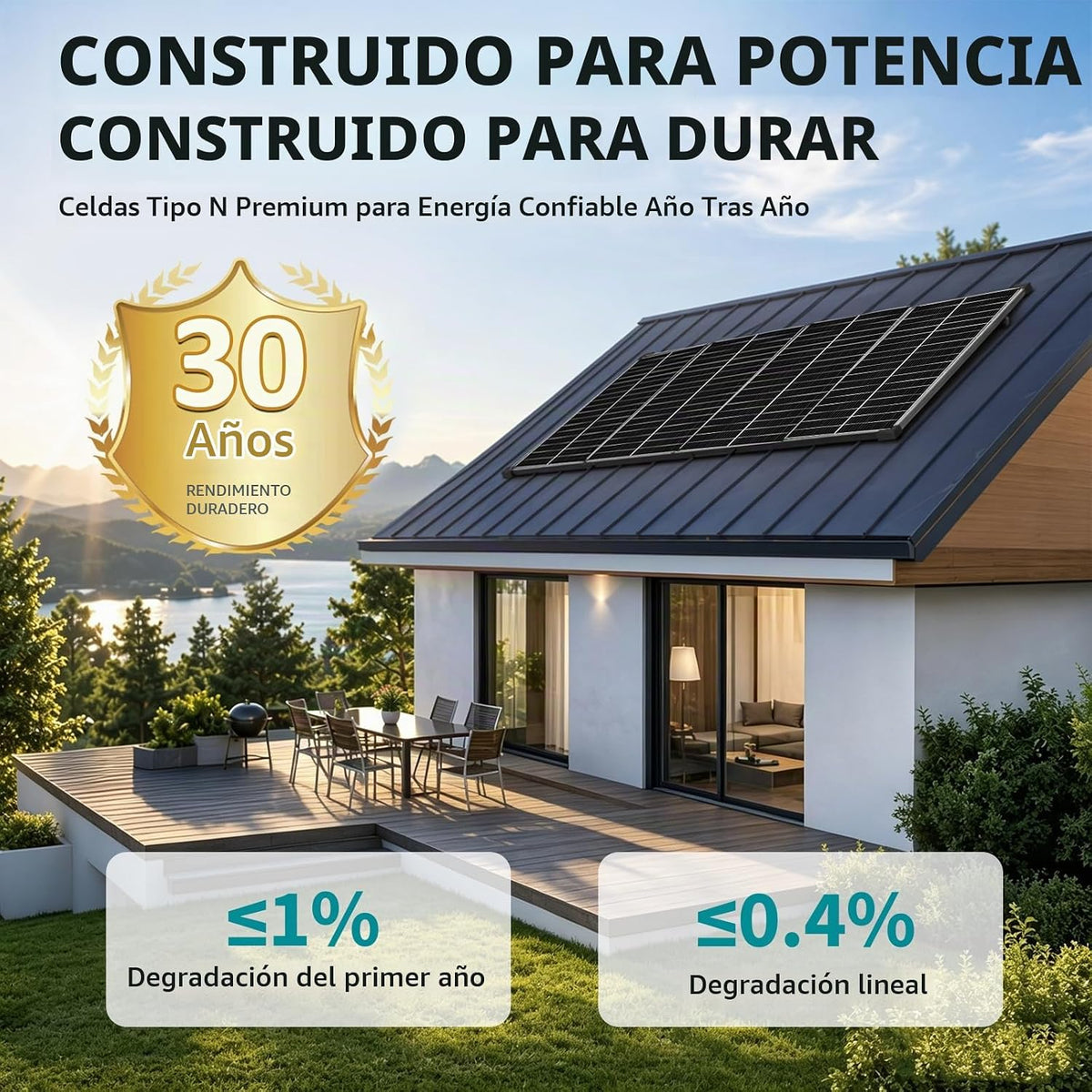 EtnalSolar Panel solar 100W, 25,6% de alta eficiencia N-tipo 18BB p...