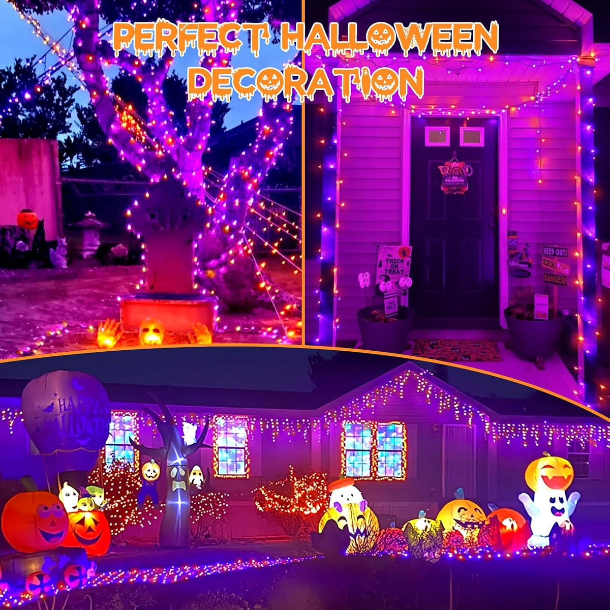Luces de Halloween conectables de 88 pies, 240 LED, para interiores...