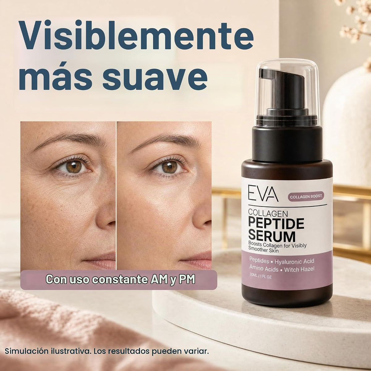 Eva Naturals Suero multipéptido de colágeno para cara, antienvejeci...