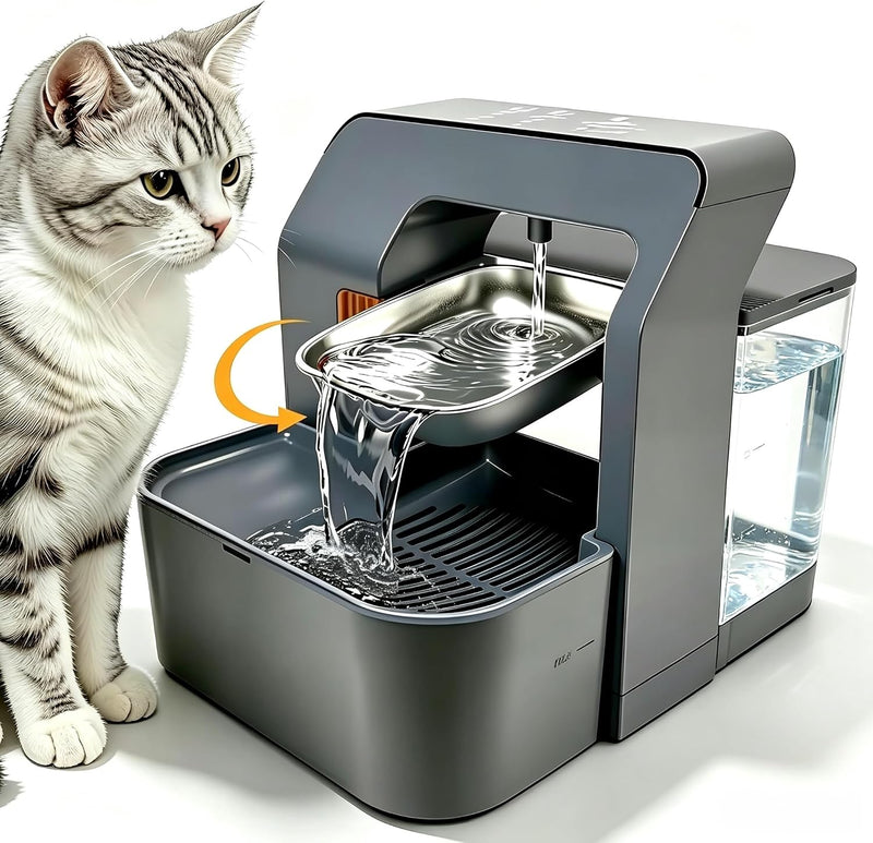 Fuente de agua para gatos sin filtro de acero inoxidable 3.5L sin f...