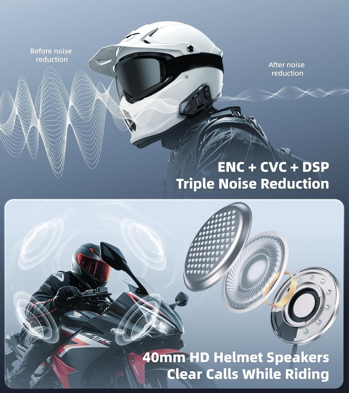 WAYXIN Auriculares Bluetooth para motocicleta, intercomunicador de...