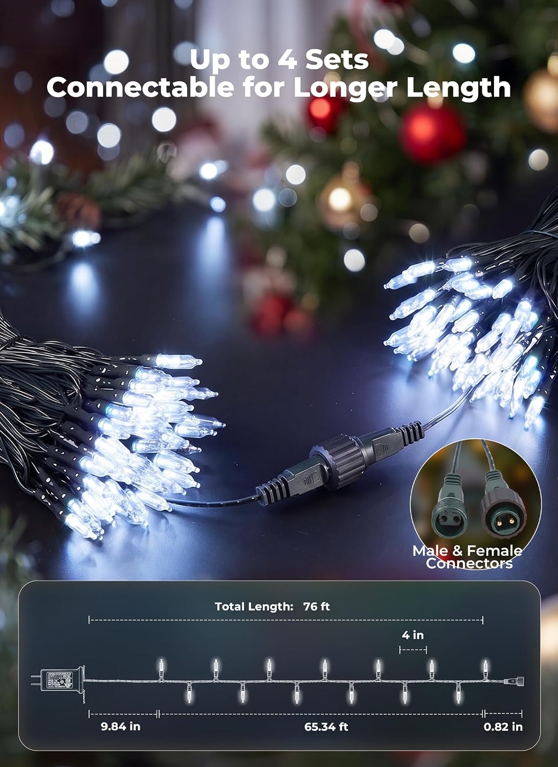 Brightown Luces de Navidad enchufables, 200 luces LED de Navidad bl...