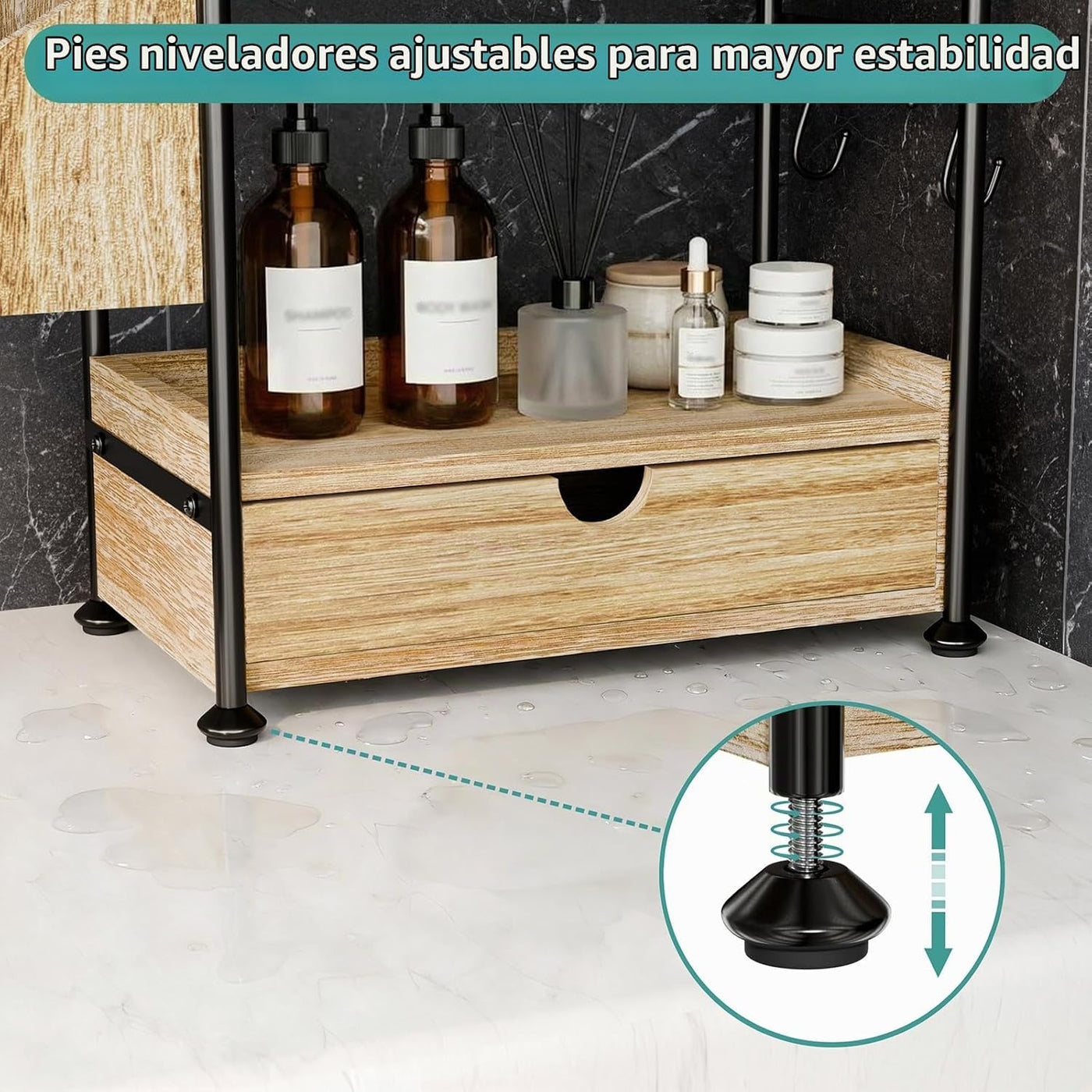 Kottwca Organizador de mostrador de baño de 2 niveles con cajón, es...