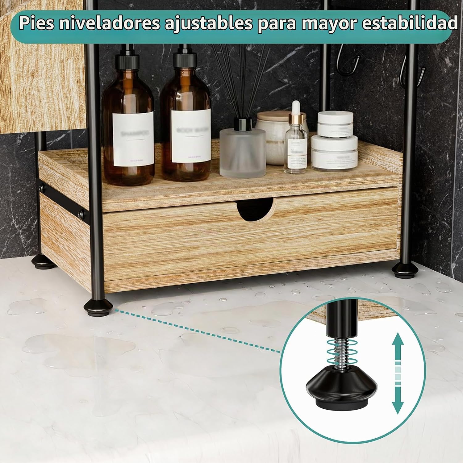 Kottwca Organizador de mostrador de baño de 2 niveles con cajón, es...