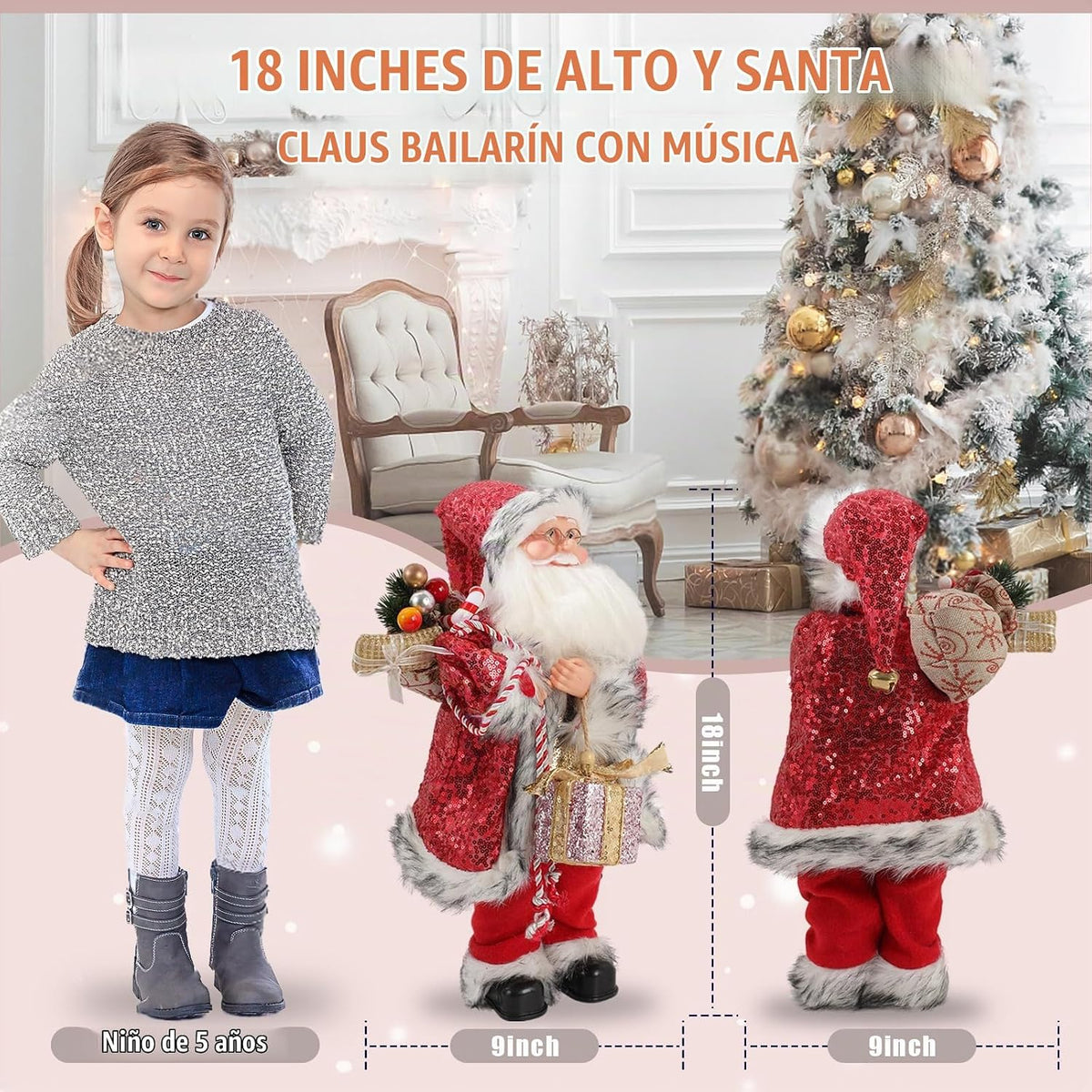 Gfilay Figura animada de Papá Noel de 18 pulgadas con música y movi...