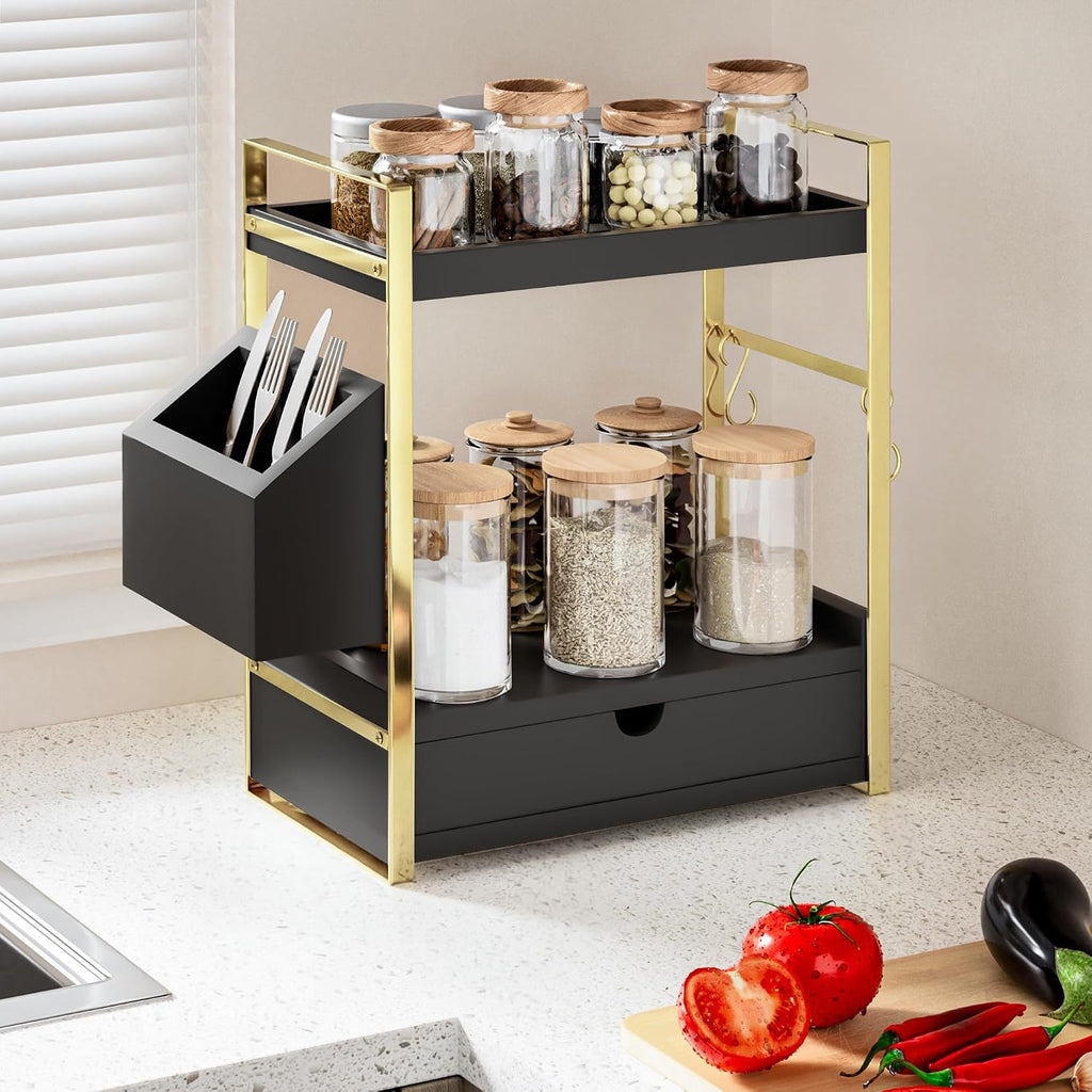 Organizador de mostrador de baño de 2 niveles, estante de tocador d...