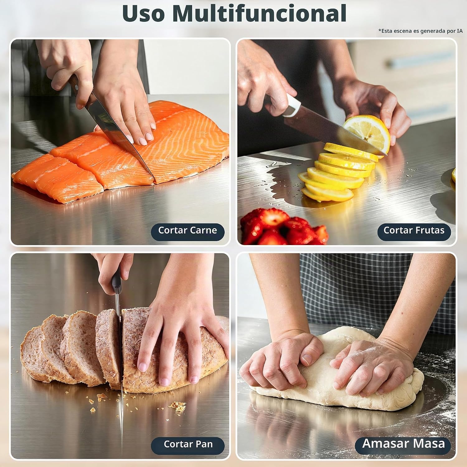 Tabla de cortar de acero inoxidable para cocina de 23.6 x 15.7 pulg...