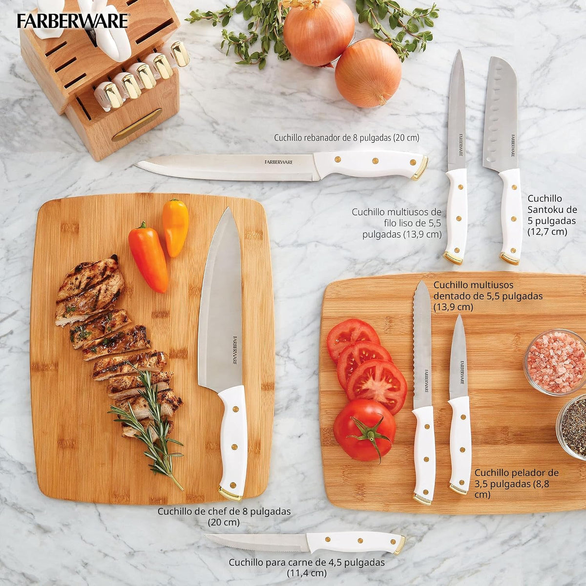 FARBERWARE Juego de cuchillos de 15 piezas, cuchillos de cocina de...