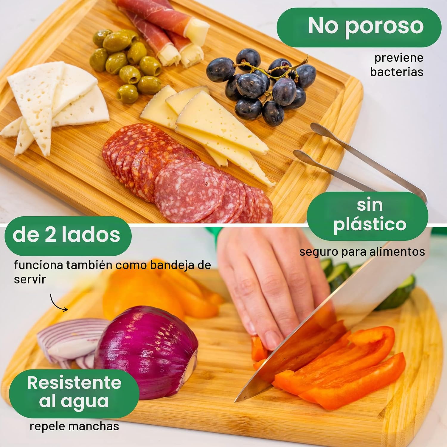 GREENER CHEF Tabla de cortar pequeña de bambú de 12 pulgadas con re...