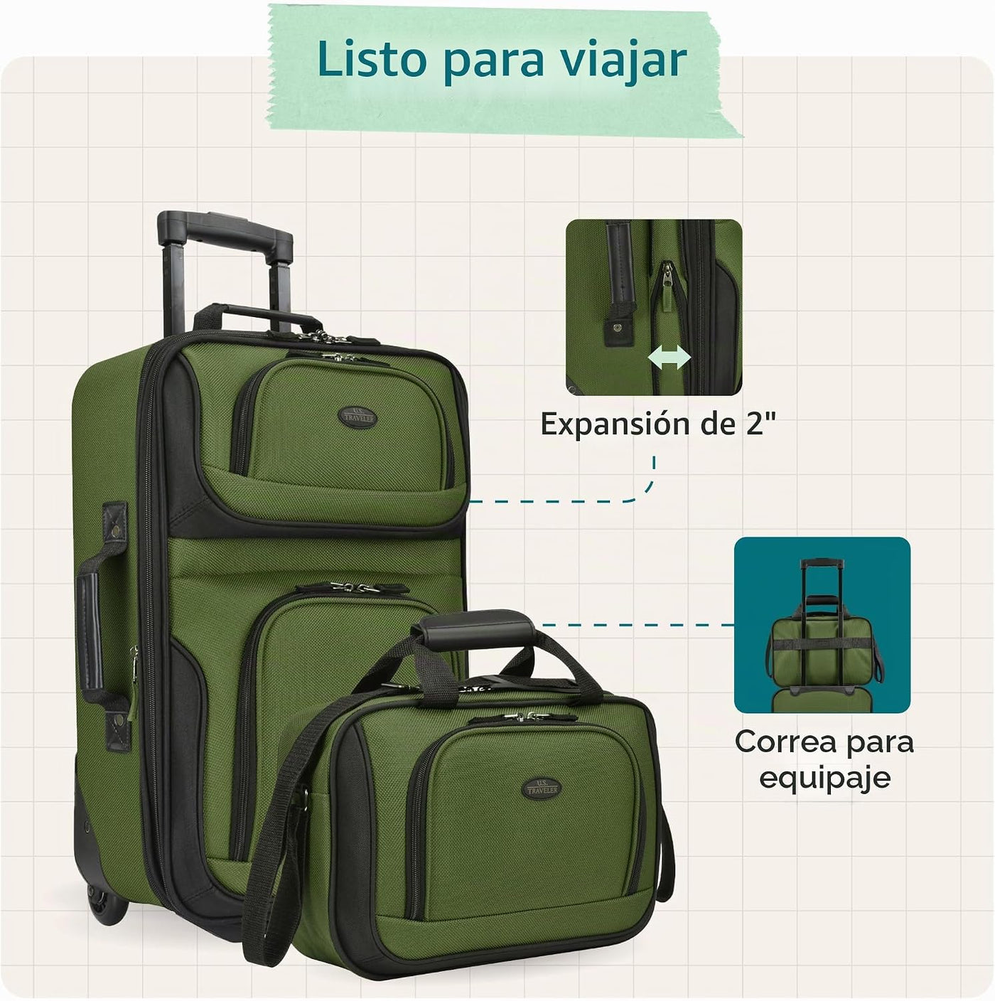 U.S. Traveler Rio - Maleta ligera con ruedas Softside, juego de 2 r...