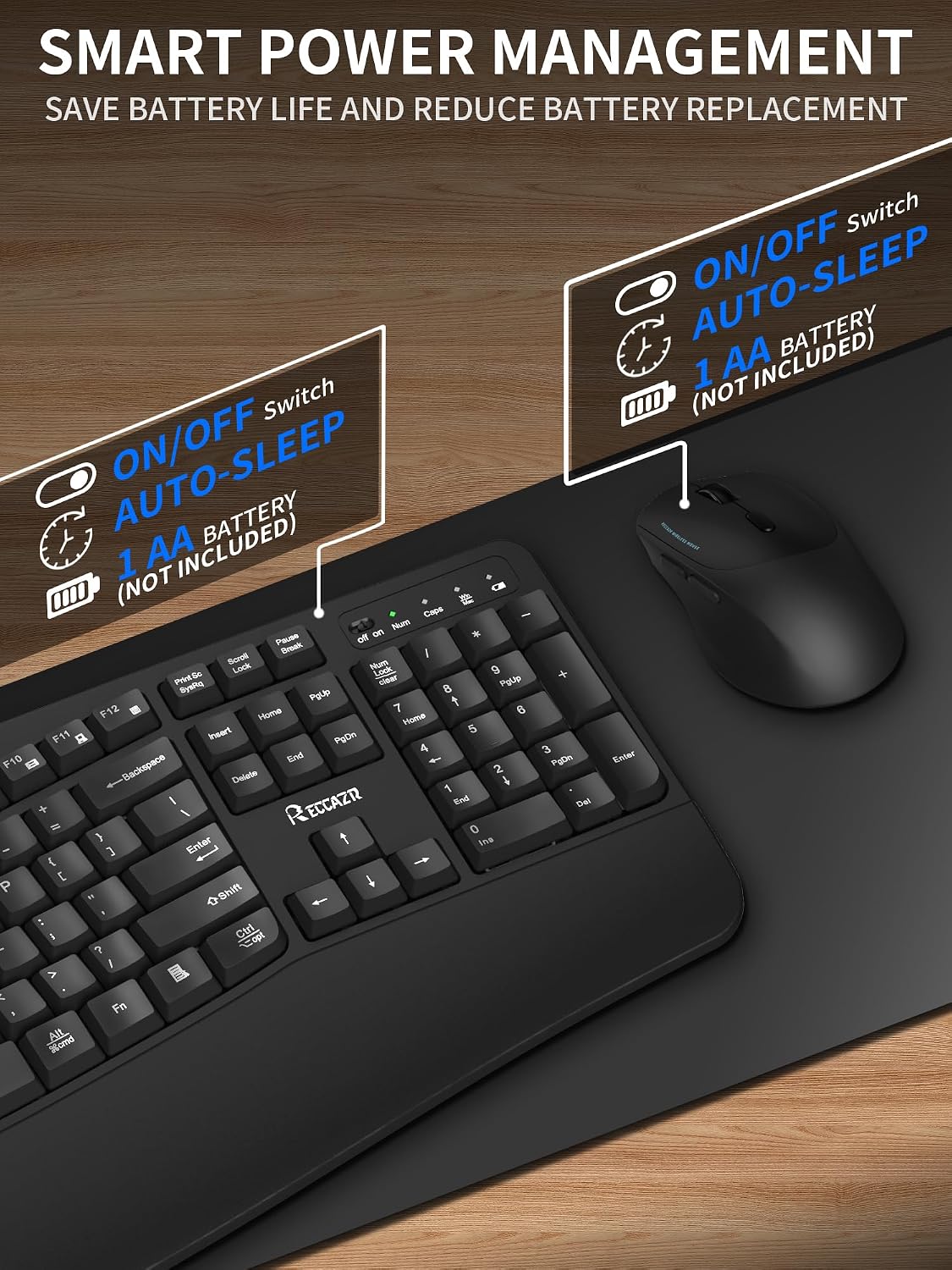 Combo de teclado y mouse inalámbricos, teclas onduladas de tamaño c...