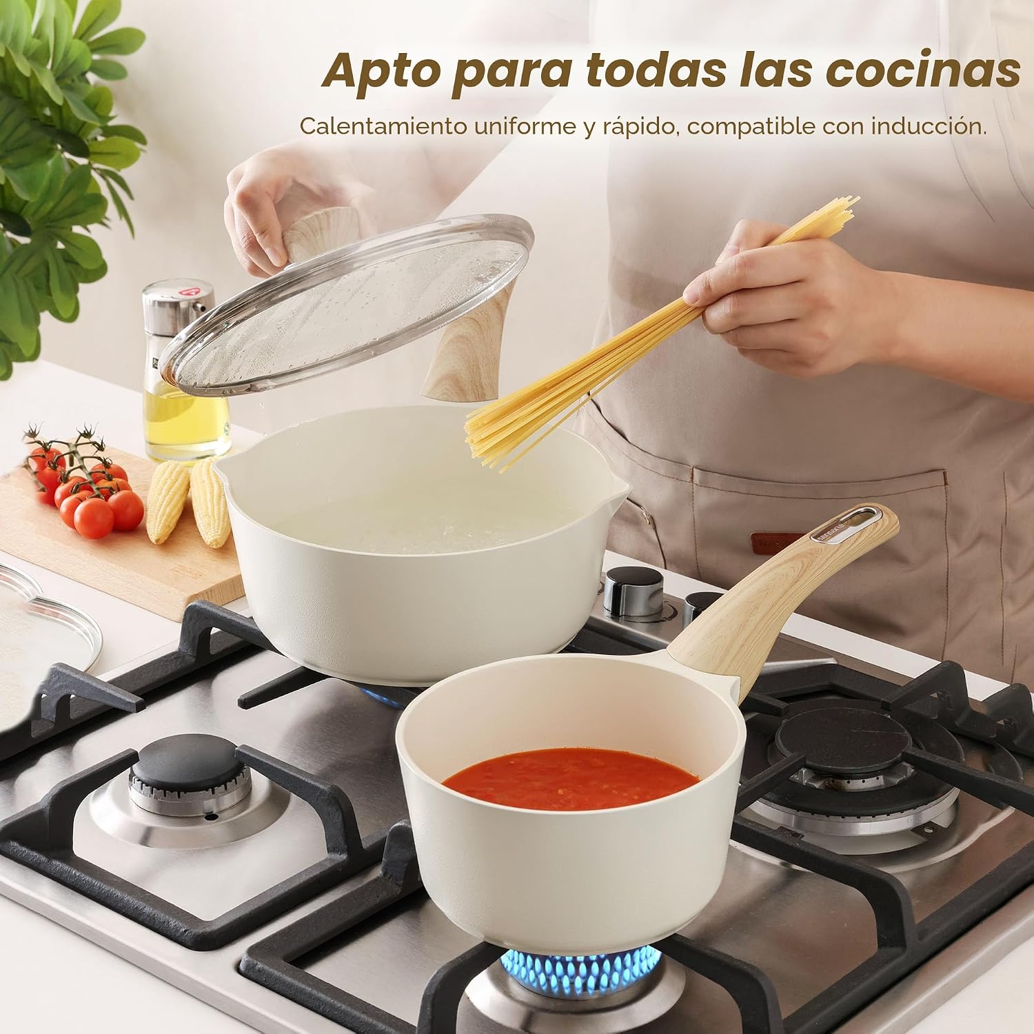 SENSARTE Juego de sartenes de cerámica de 2.0 y 3.0 cuartos de galó...