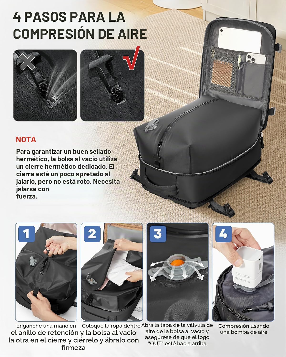 WONHOX Mochila de Viaje Grande Equipaje de Mano Aprobada para Vuelo...
