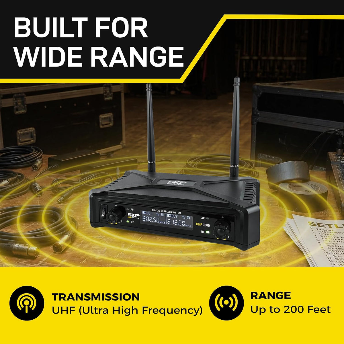 SKP Pro Audio UHF-300D Sistema de micrófono inalámbrico dual \u2013...