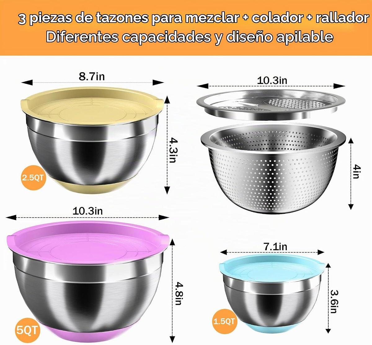 Nicdiet - Juego de cuencos de mezcla con tapas herméticas, juego de...