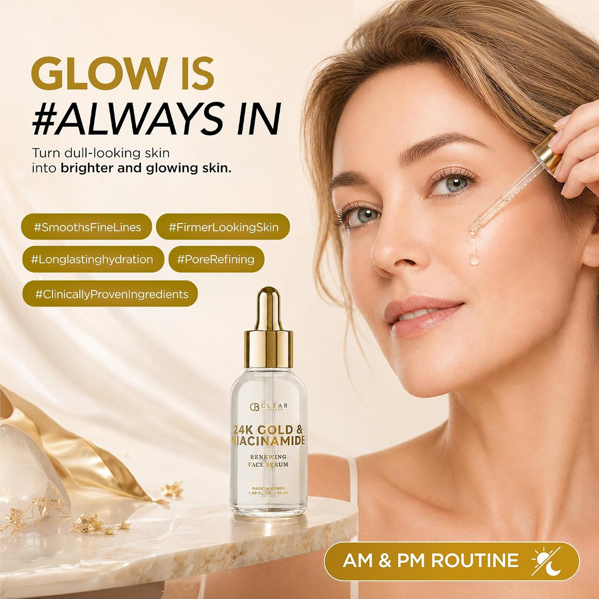 Clear Beauty Suero de oro de 24 quilates y niacinamida para cara, a...
