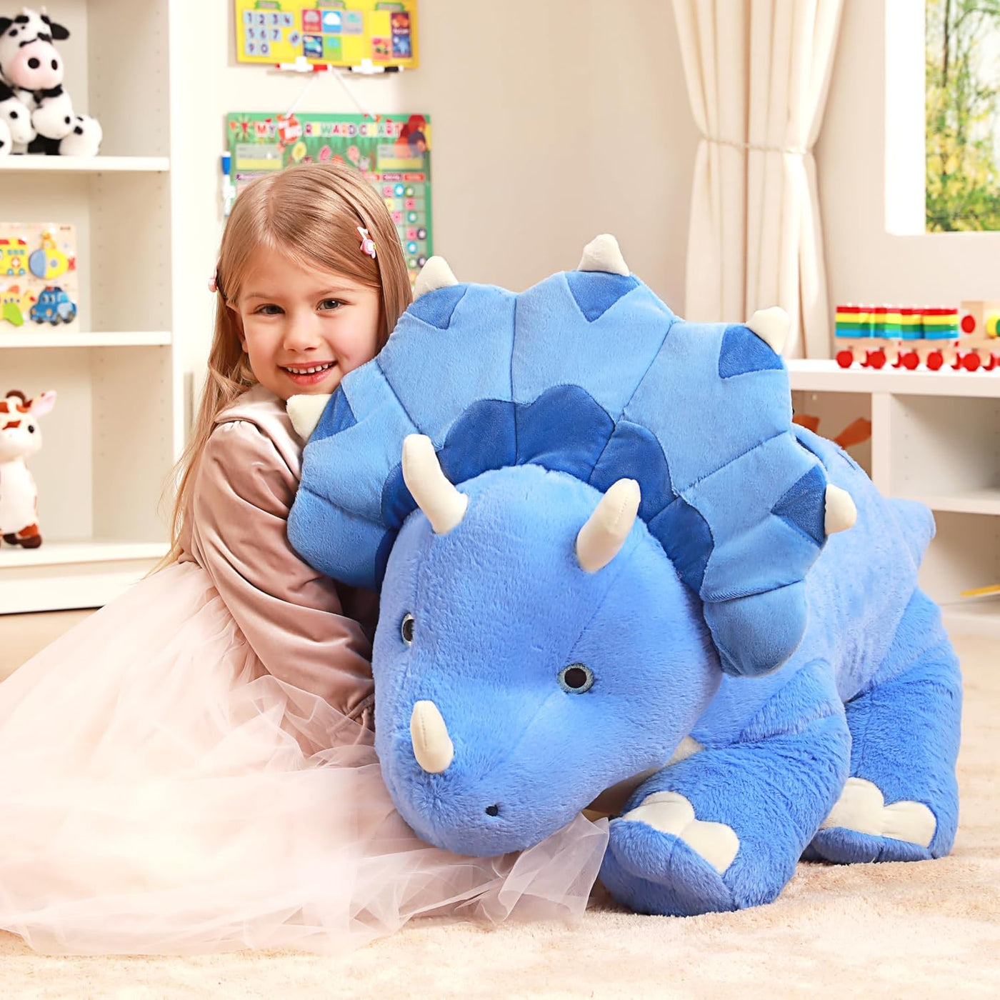 IKASA Dinosaurio Triceratops gigante de 30 pulgadas, juguete de pel...