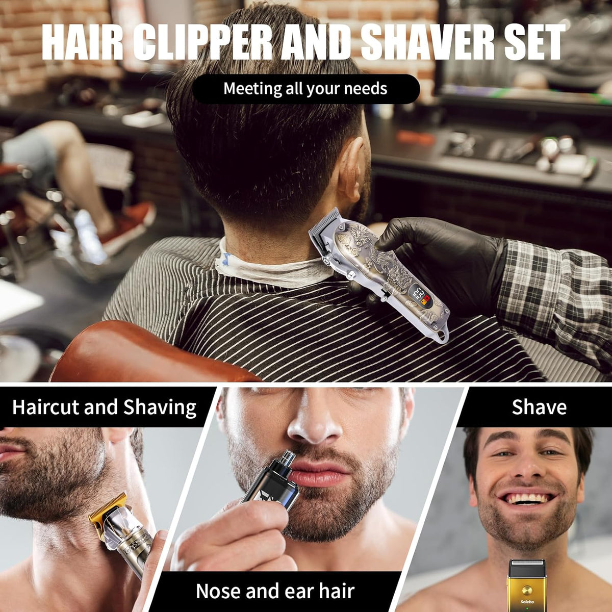 Soieho Cortadora de pelo para hombres, set de cortadora de pelo ina...