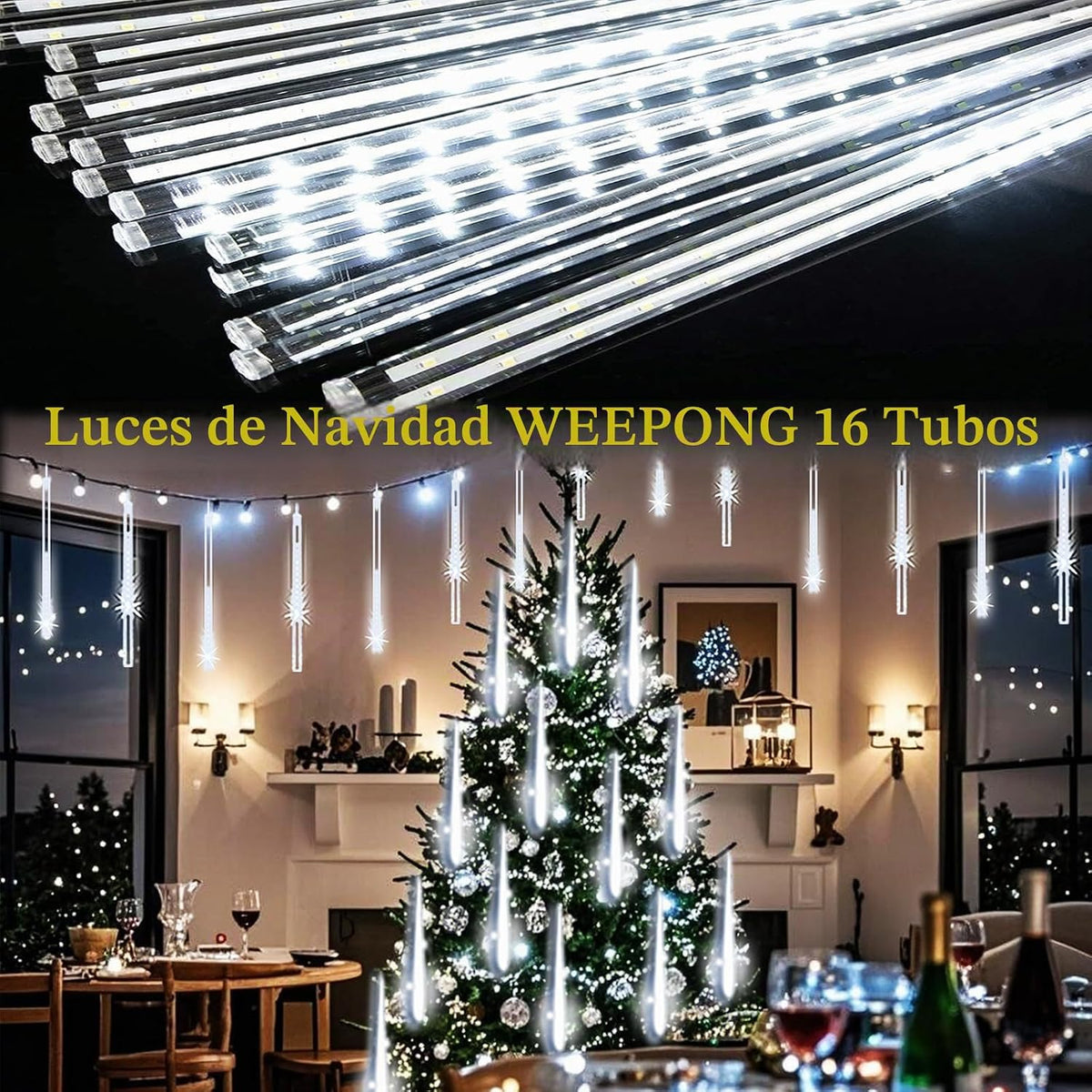 Weepong Luces de Navidad al aire libre 16 tubos 384 LED luces de ll...