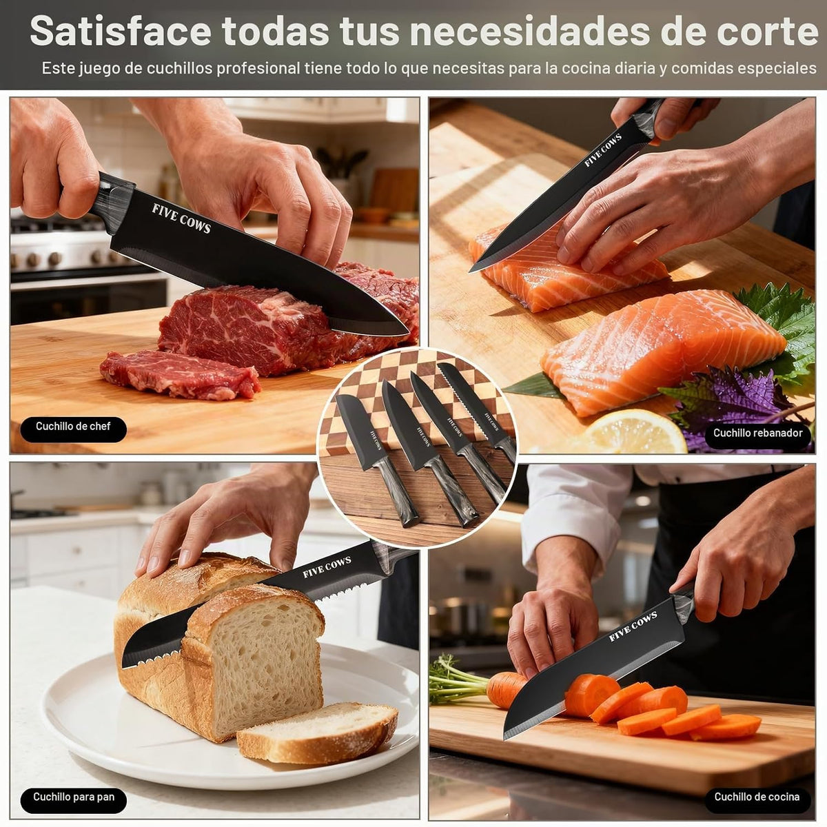 Juego de Cuchillos de Cocina de 16 Piezas con Bloque y Tabla de Cor...