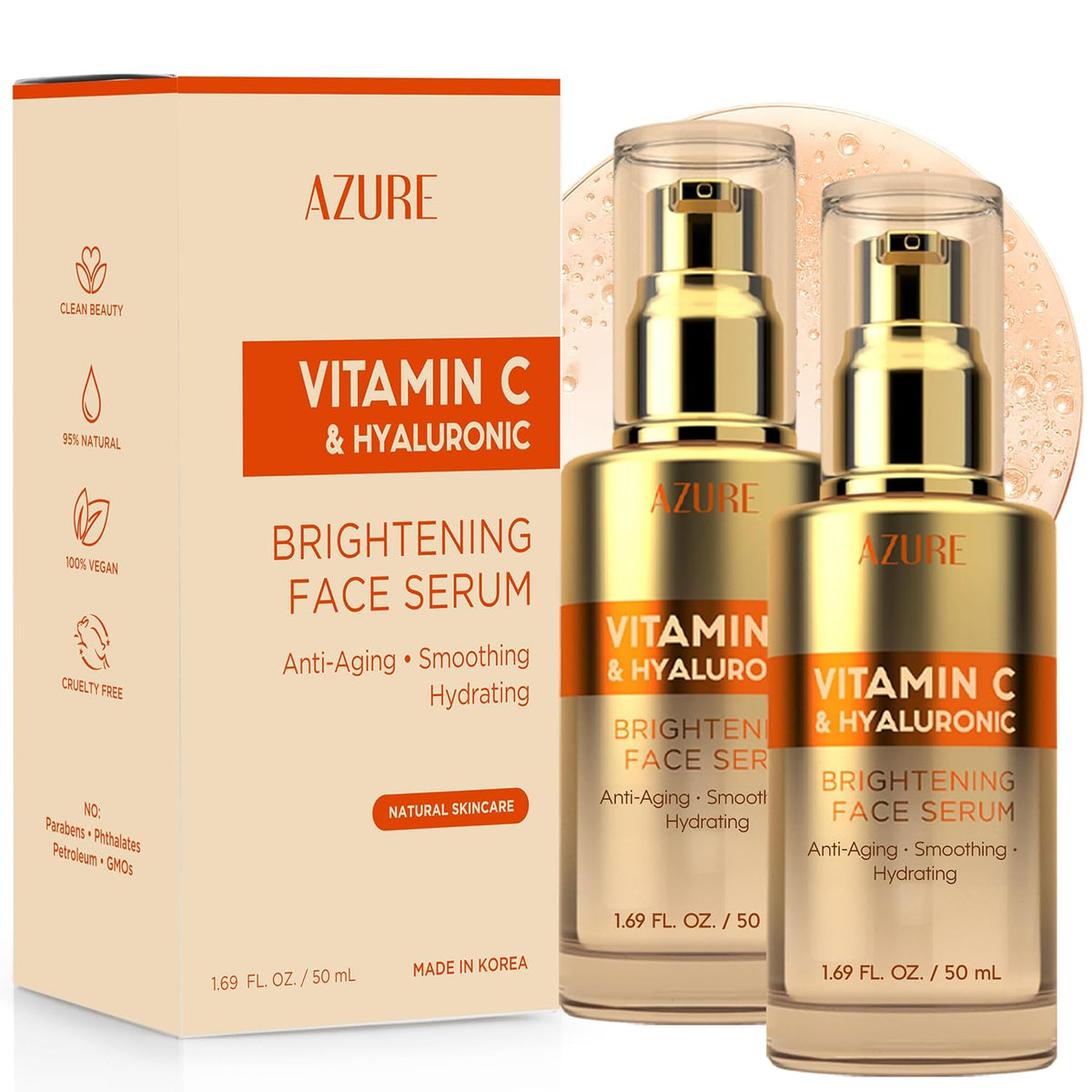 Azure Cosmetics - Suero de vitamina C para cara, dermatológicamente...