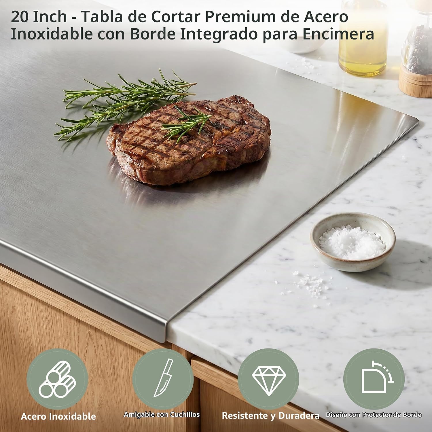 Tabla de cortar de acero inoxidable con labio, tabla de cortar de m...