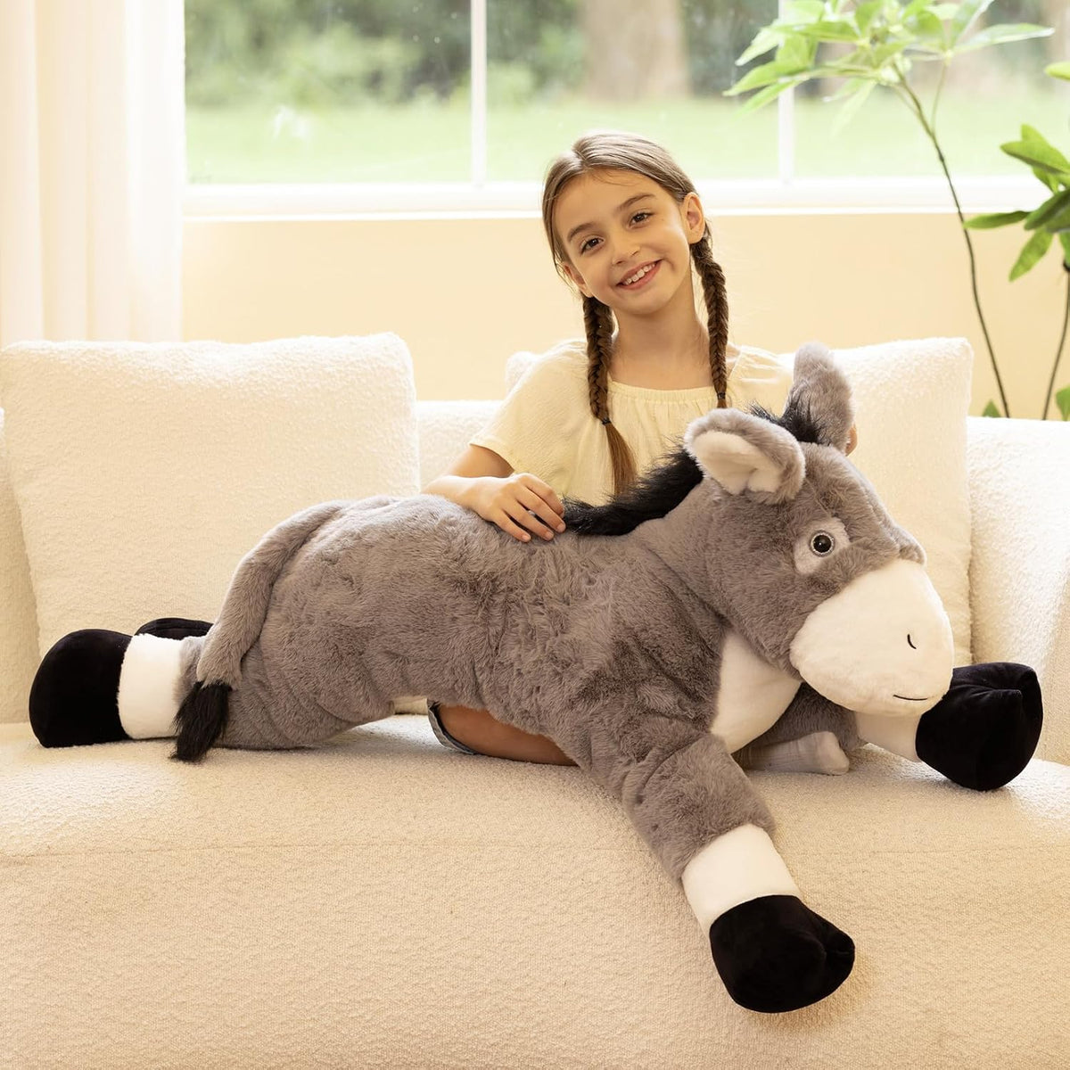 Tezituor Animal de peluche de burro gigante de 43.3 pulgadas, almoh...