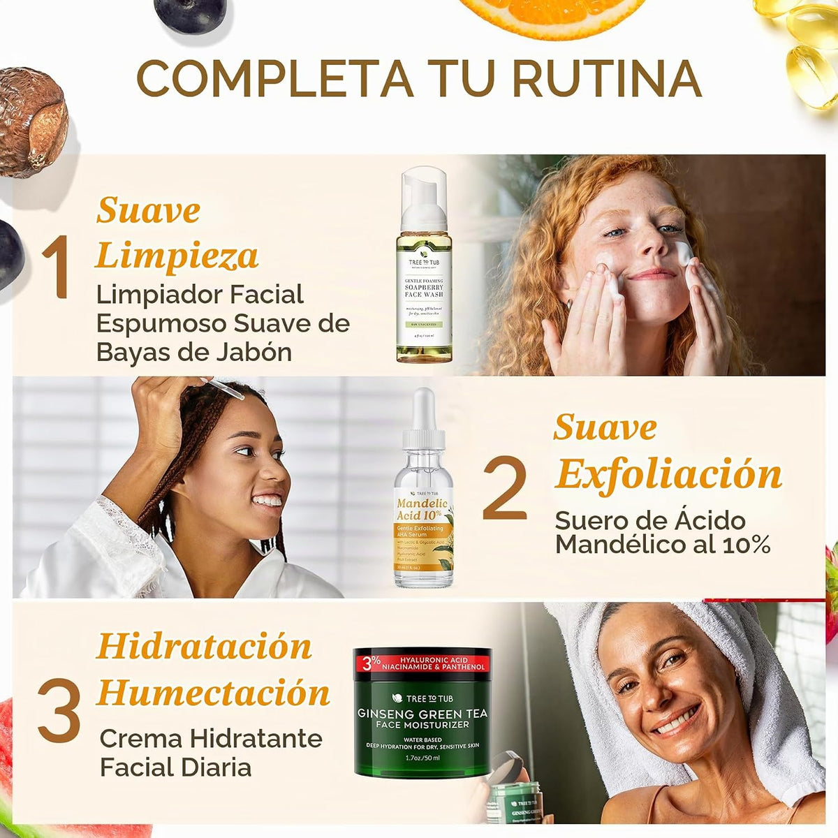 Tree To Tub Suero de ácido mandélico, 10% suave exfoliante AHA suer...