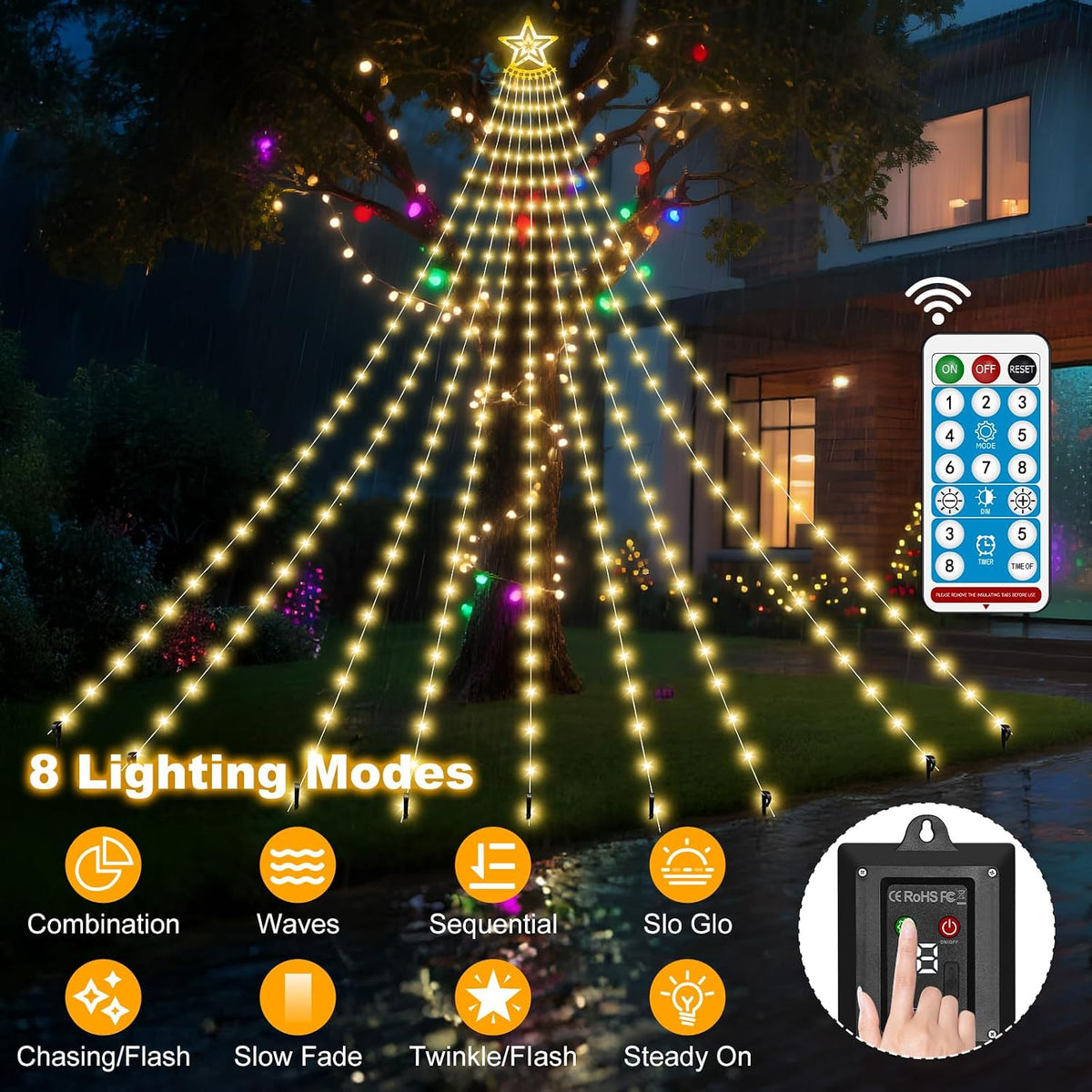 AMIPEPE Luces solares para árbol de Navidad, 18.37 pies, 532 LED |...