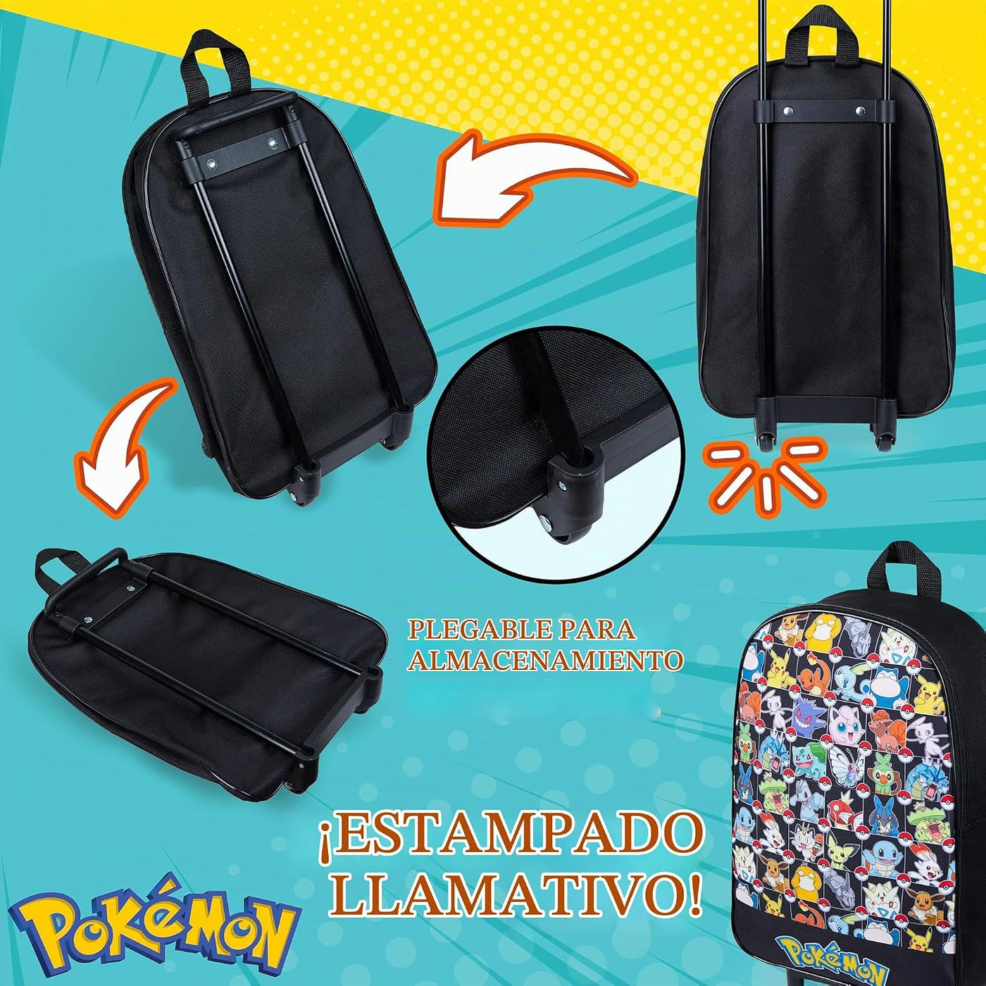 Pokemon - Maleta plegable para niños, 15 pulgadas, 10.5 litros, 2 r...