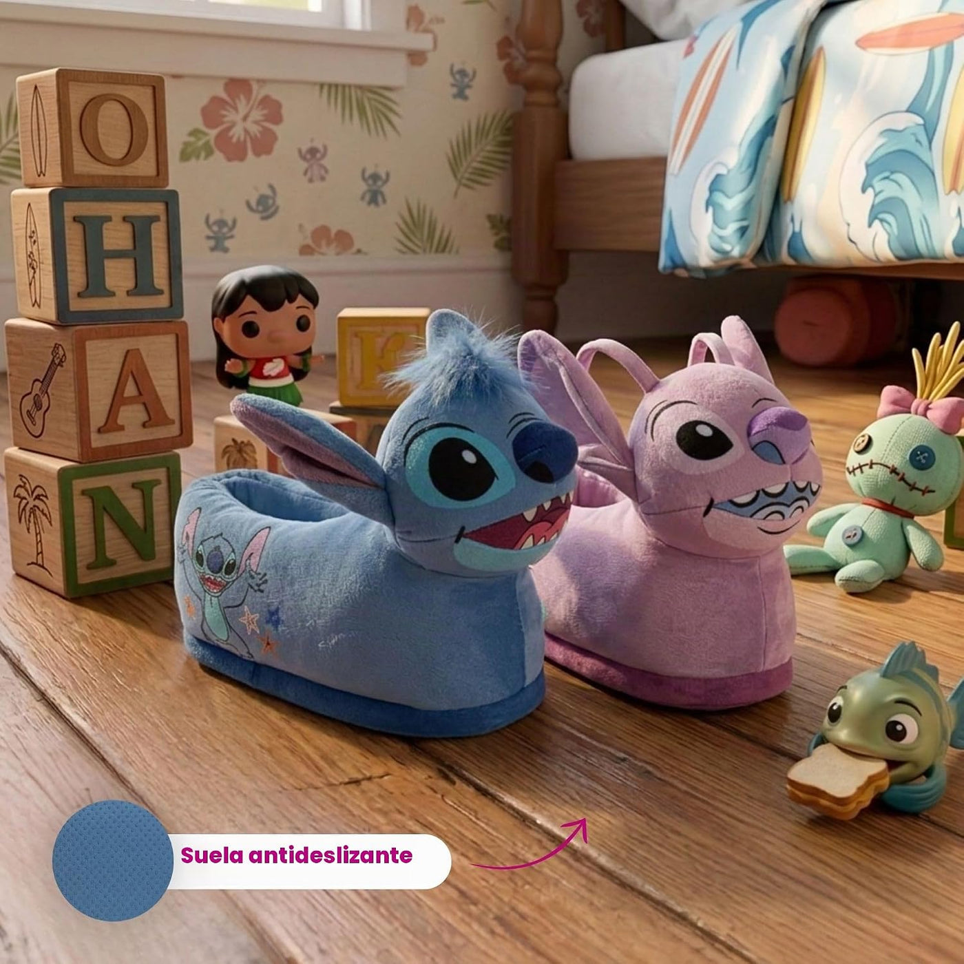 Disney Lilo and Stitch - Pantuflas de felpa para niños y niñas, pan...