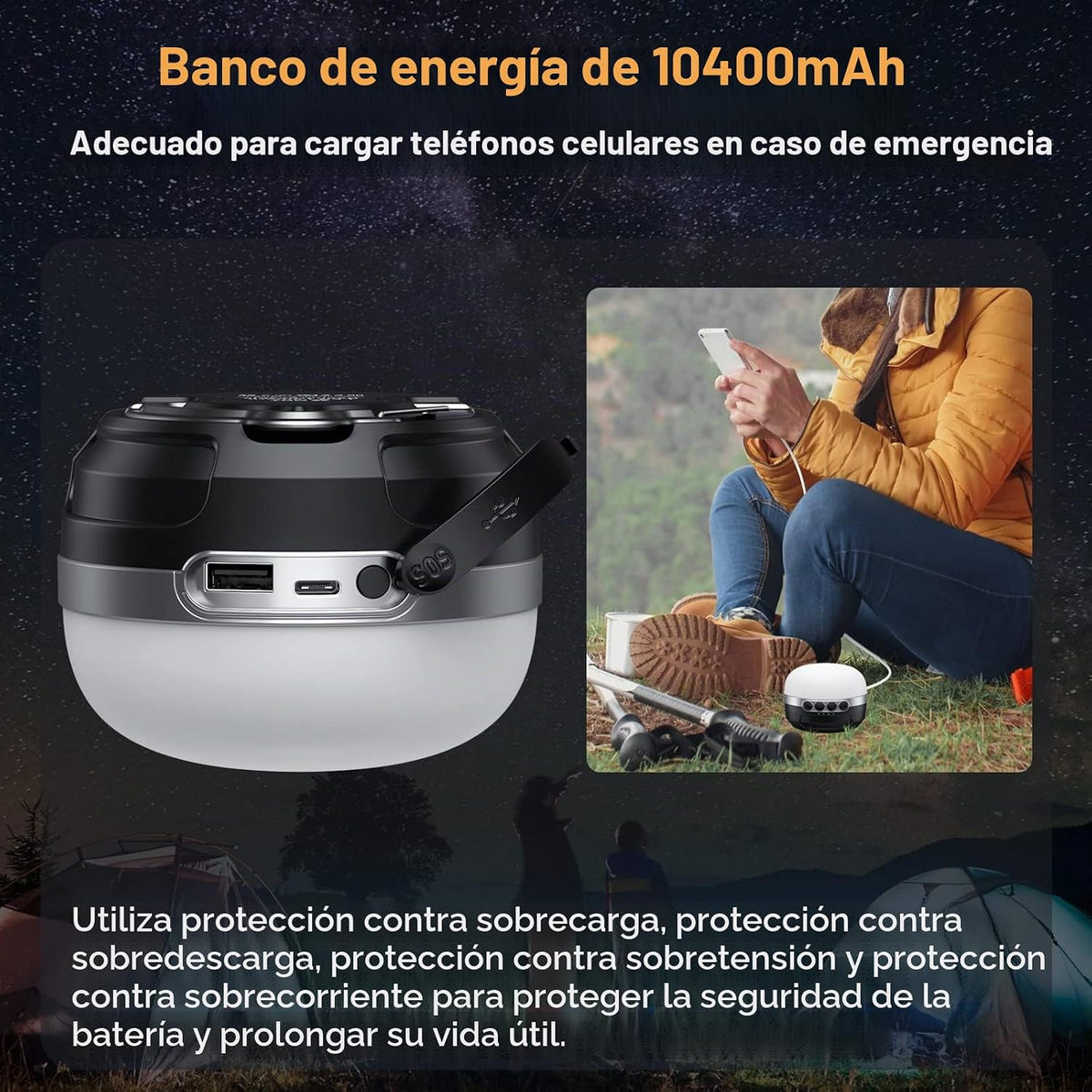 ZMNT Linterna LED de camping recargable 1400LM, hasta 420H de tiemp...