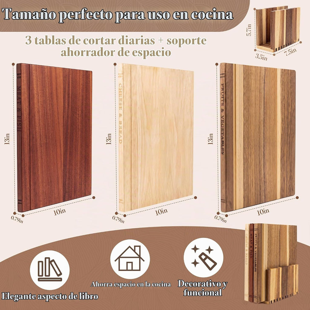 Juego de tablas de cortar de libros para cocina, tabla de cortar de...