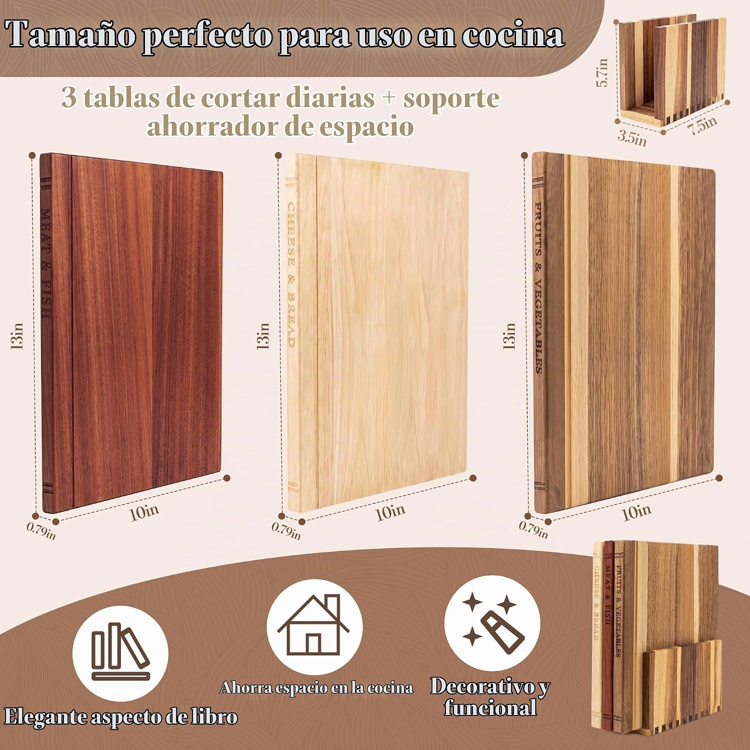 Juego de tablas de cortar de libros para cocina, tabla de cortar de...