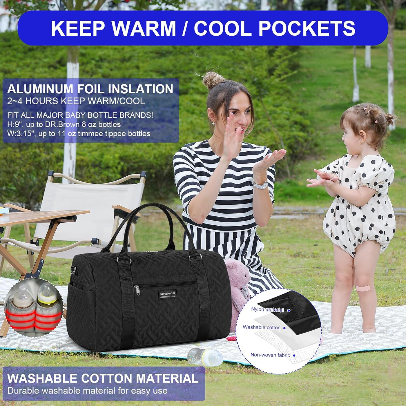 SUPROMOMI Bolsa de pañales: bolso de mamá, bolsa de bebé para niño...