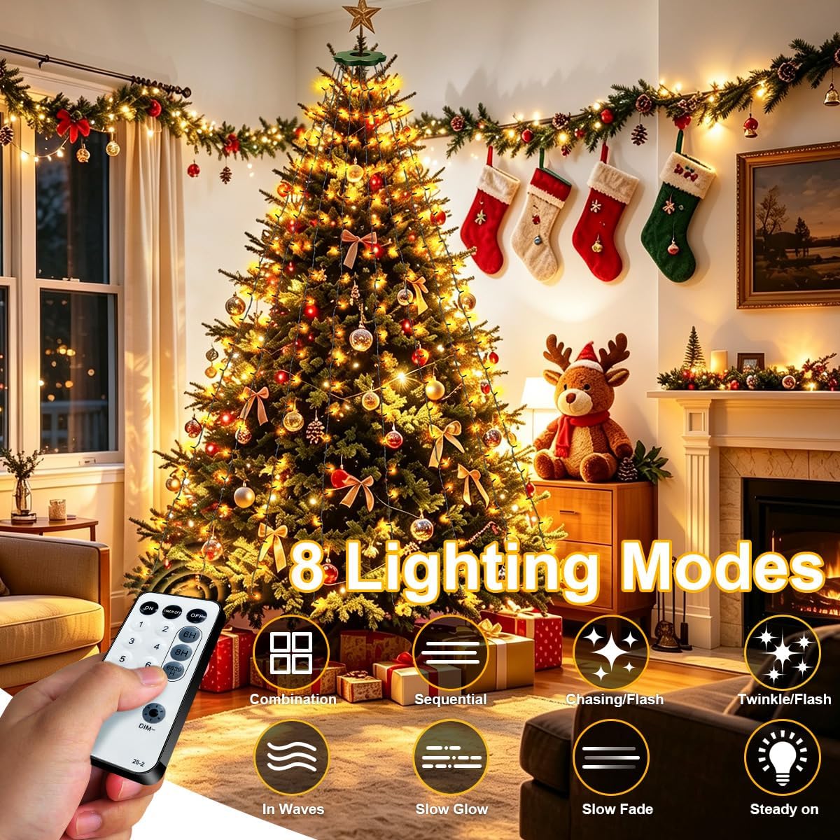 ROSCOO Paquete de 2 luces para árbol de Navidad, luces de decoració...
