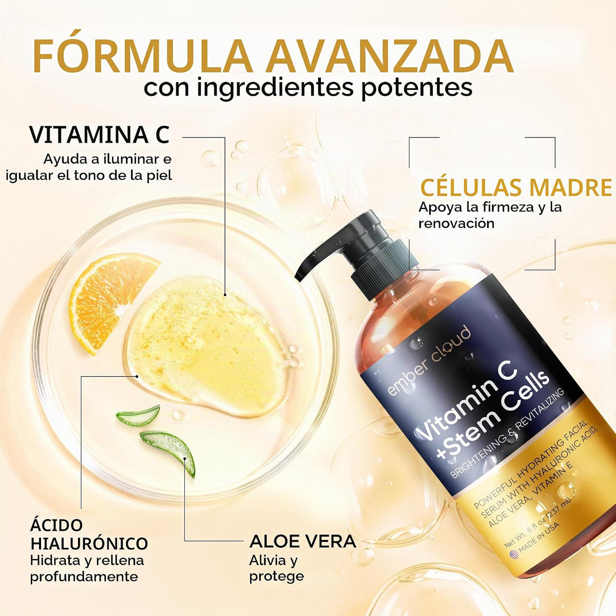 Ember Cloud Suero de vitamina C para rostro con células madre y áci...