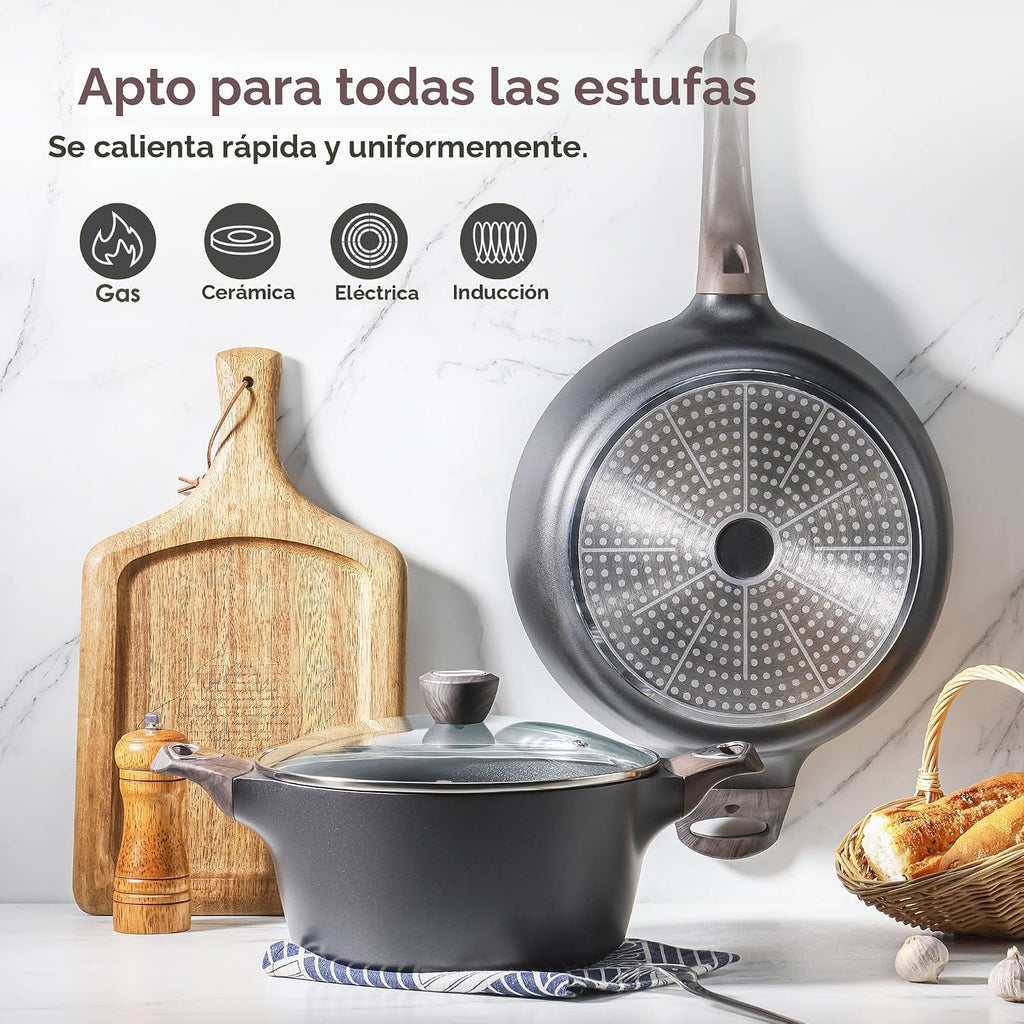 SENSARTE Juego de ollas y sartenes antiadherentes, no tóxicos, jueg...