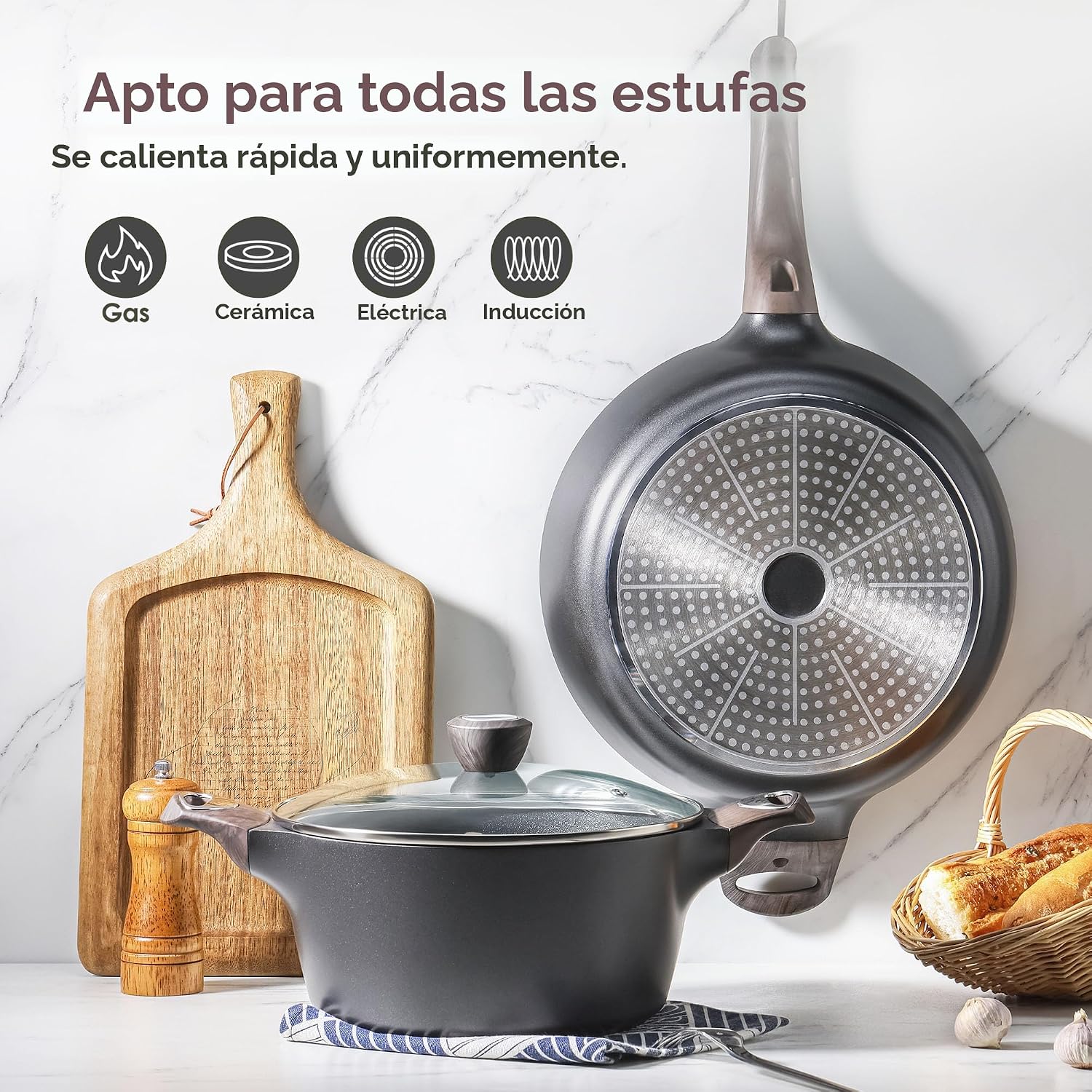 SENSARTE Juego de ollas y sartenes antiadherentes, no tóxicos, jueg...